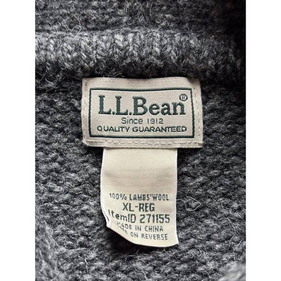 Vintage L.L. Bean Mens XL Sweater Wool Gray Lambswool Shawl Collar Elbow Patch - Picture 3 of 6